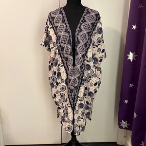 Angie Kimono Open Front Floral Navy Blue Women’s Oversized Size Small Boho
